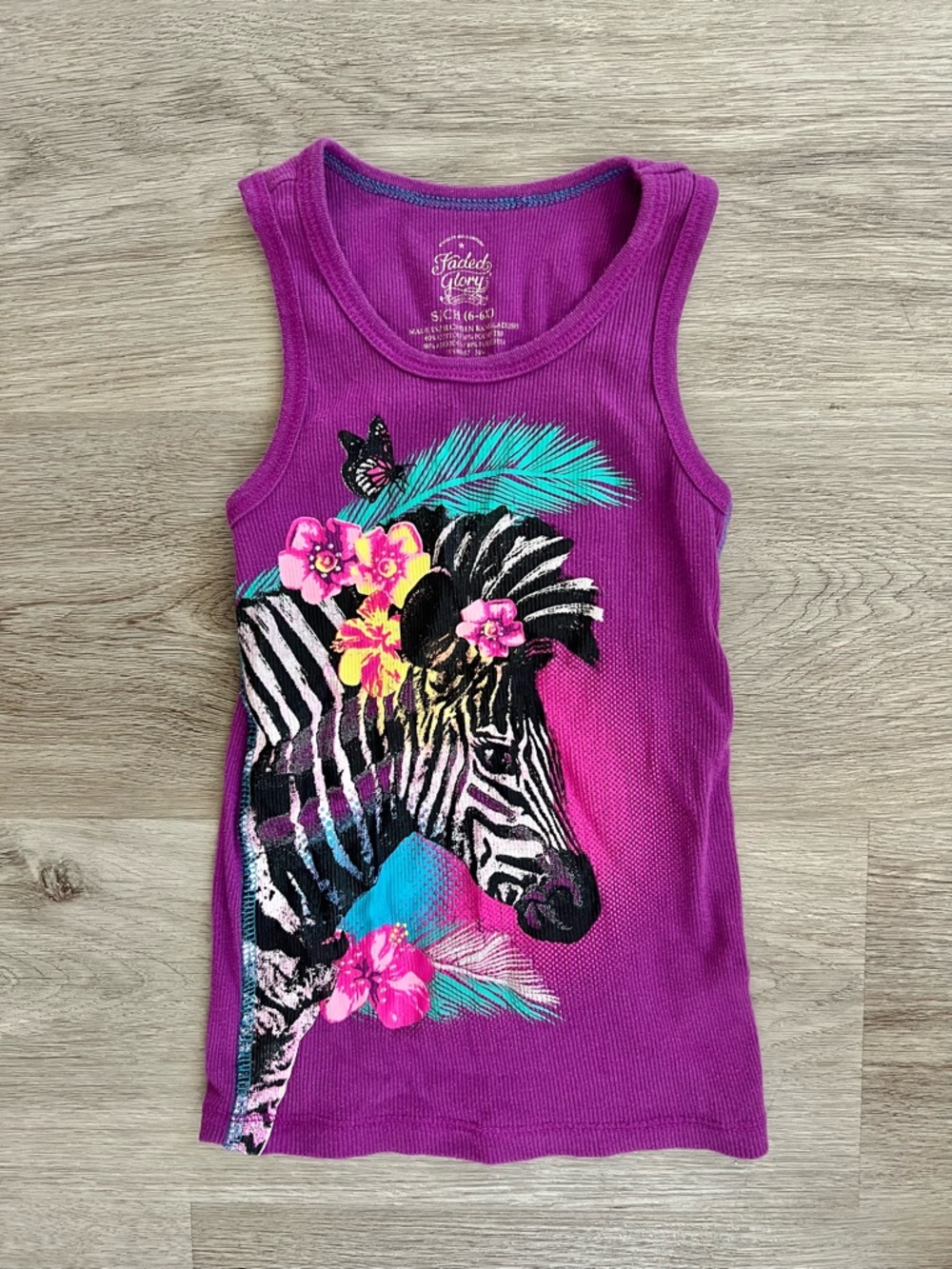 Y2K Sparkly Colorful Zebra Purple Ribbed Tank Kids Small 6/6X Faded Glory